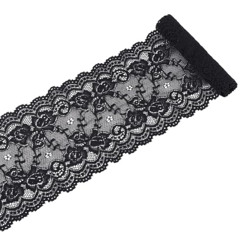 arricraft 6 Yard Stickerei Spitzenbesatzband 5 7/8 Zoll (15cm) Breites Spitzenband Aus Polyester Mit Ösen Schwarzes Blumenförmiges Spitzenband Zur Verzierung von Hochzeitskleidern von arricraft