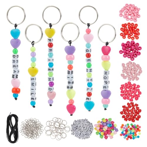 arricraft 610 Teiliges Perlen Schlüsselanhänger Herstellungsset Inklusive Rotem Herz Und Runden Acrylperlen Schlüsselanhänger Und Polyesterschnur Zum Selbermachen von Schlüsselanhängern Schmuckdekor von arricraft