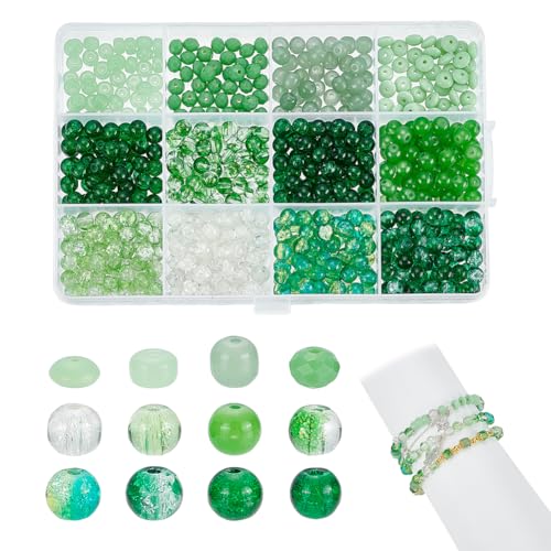 arricraft 680 Stück 6mm Grüne Glasperlen 12 Farben Winzige Satin Glanz Perlen Zum Basteln Backen Bemalte Perlmuttfarbene Runde Lose Perlen Für Die Herstellung von Halsketten Schmuck Und Perlen von arricraft
