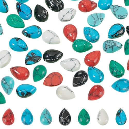 arricraft 70 Stück Türkis Edelstein Cabochon 7 Stile Tropfenförmiger Synthetischer Türkis Edelstein Flache Rückseite Cabochons Fliesen Bastelzubehör Für DIY Anhänger Charms Schmuckherstellung von arricraft