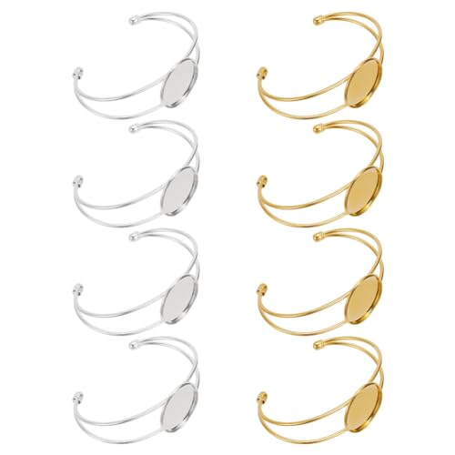 arricraft 8 Stück Lünette Blank Armband, 2 Farben Gold Und Silber, Verstellbare Leere Armreifbasis Mit Tablett, Runde Cabochon-Armbandfassung Zum Basteln von DIY-Armbändern, 25 mm arricraft 8 Stück Lünette Blank Armband, 2 Farben Gold Und Silber, Verstellbare Leere Armreifbasis Mit Tablett, Runde Cabochon-Armbandfassung Zum Basteln von DIY-Armbändern, 25 mm von arricraft