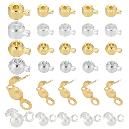 arricraft 80 Stück 18 Karat Gold Und 925 Sterling Silber Plattierte Quetschperlen Mit 40 Stück Perlenspitzen Abstandsperlen Stopper Quetschperlen Enden Zubehör Für DIY Armband Halsketten Basteln von arricraft