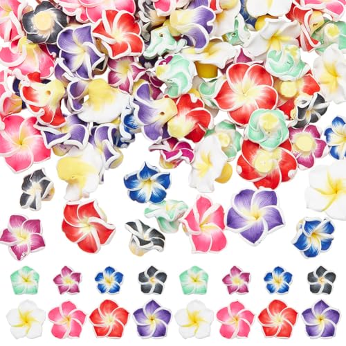 arricraft 80 Stück Polymer-Blumenperlen, 8 Farben Handgefertigte Plumeria-Perlen Aus Ton, 3D-Blumenperlen, 5-Blütenblätter, Tropische Blumenanhänger, Frangipani-Perlen Für Armbänder von arricraft