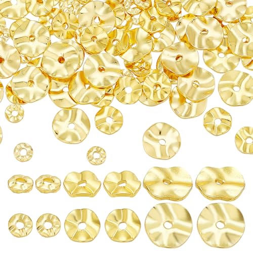 arricraft 90 Stück 3 Größen 18 Karat vergoldete gewellte Messingperlen lose Perlen, flache runde tibetische Metallperlen für DIY Handwerk Armbänder Halsketten Schmuckherstellung Zubehör Zubehör von arricraft