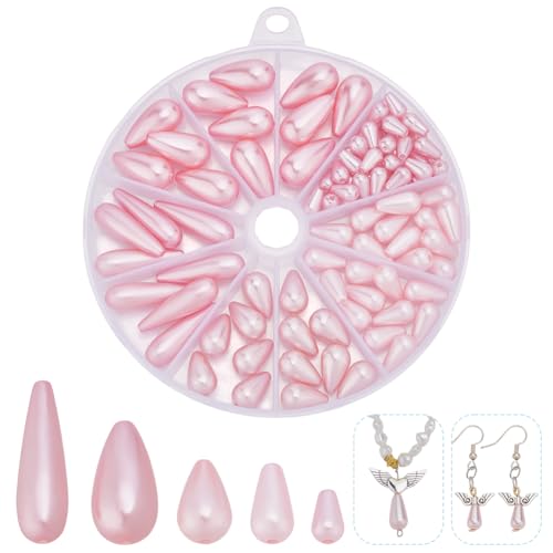 arricraft 98 Stück Tropfen-Perlen, 5 Stile, rosa Wassertropfen-Perlen, lose Abstandshalter-Perlen für Armbänder, Halsketten, Schmuckherstellung von arricraft