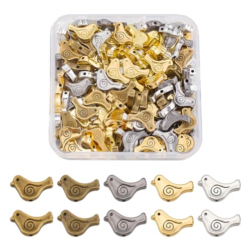 arricraft Abstandsperlen Aus Legierung Mit Vogelmotiv 75 Stück 5 Farben Vintage Fliegende Tiere Bulk Craft Perlen Für DIY Armband Halskette Schlüsselanhänger Basteln Schmuckherstellung Lose Perlen von arricraft