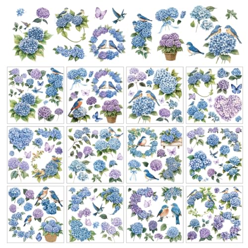 arricraft Abziehbilder Zum Aufreiben Motiv: Hortensien Blau/Violett Zum Basteln 12 Blatt Hortensien Bouquet Kranz Zum Aufreiben Transferaufkleber PVC Zum Aufreiben Aufkleber Für Heimwerker von arricraft