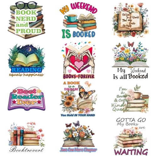 arricraft Aufnäher Zum Aufbügeln Mit Buchmotiv 12 Stück Schmetterling Blumen Liebe Dekoration Buch Liebhaber Wärme Transfer Aufkleber PET Waschbar Patches Für DIY Kleidung Dekor 3.15 Zoll (8cm) Lang von arricraft