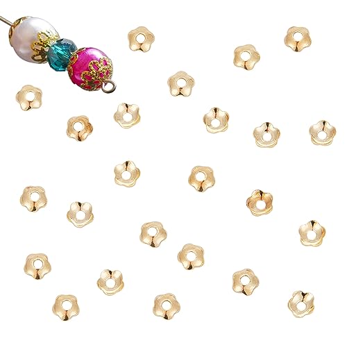 arricraft Blumen-Perlenkappen, 4 mm, Metall-Endkappen, Messingperlenkappen, 5-Petal-Abstandshalter, Perlenkappen für Bastelarbeiten, Armbänder, Halsketten, Schmuckherstellung, goldfarben, 300 Stück von arricraft