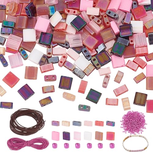 arricraft – Ca. 1042 Stück Perlen-Armband-Bastelset, Glasperlen In Verschiedenen Farben, Tila-Perlen, Kleine Lose Abstandsperlen, 4 m, Lederkordeln Für Die Herstellung von Halsketten von arricraft
