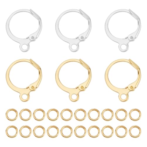 arricraft Ca. 200 Stück Runde Ohrringhaken Ohrringe Mit Klappverschluss Aus Goldenem Und Silbernem Messing Mit Biegeringen Baumelnde Ohrhaken Mit Offener Öse Für Die Herstellung von arricraft