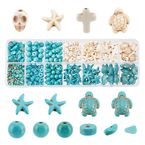 arricraft Ca. 492 Stück, 14 Stile, Synthetische Türkisfarbene Perlen, Seestern-Perlen In Schildkrötenform, Sommer-Meer-Thema, Perlen-Set Für Armbänder, Halsketten, Schmuckherstellung arricraft Ca. 492 Stück, 14 Stile, Synthetische Türkisfarbene Perlen, Seestern-Perlen In Schildkrötenform, Sommer-Meer-Thema, Perlen-Set Für Armbänder, Halsketten, Schmuckherstellung von arricraft