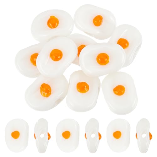 arricraft Ca. 60 Stück Handgefertigte Spiegelei Perlen. 14x10mm Orange Rote Lampwork Glasperlen Süße Koch Lebensmittelperlen Für Halsketten Armbänder Ohrringe Freundschaftsschmuckherstellung von arricraft