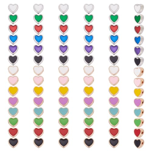 arricraft Ca. 84 Stück Emaille Herzperlen Aus Legierung 14 Farbe Love Heart Spacer Perlen Platin Oder Hellgold Seite Süße Herz Perlen Für Valentinstag Schmuck Halskette Armband Herstellung von arricraft