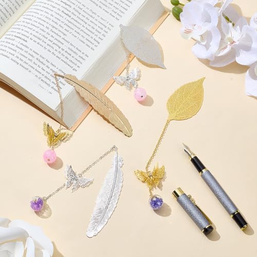 arricraft Dekorative Blätter Und Lesezeichen Aus Metalllegierung 4 Stück Lesezeichen In 4 Stil Dekorativ Mit Schmetterling Und Bunten Glasperlen Einzigartiges Geschenk Für Frauen Lehrerinnen von arricraft