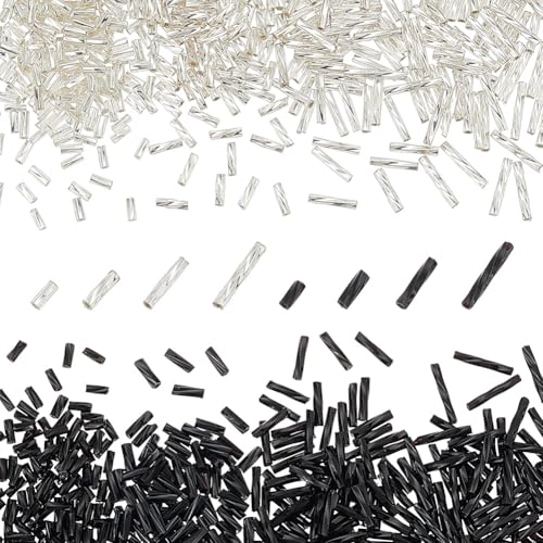 arricraft Glasperlen Gedreht 4 Größe 1942 Stück Undurchsichtige Mattierte Anhänger Aus Schwarz Weiß Gold Kleine Bastelperlen Mit Loch Lange Röhrenperlen Saatperlen Zum Selbermachen von Armbändern von arricraft