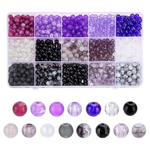 arricraft Glasperlen und Acrylperlen, 15 Stile, Jade-Imitation, Mini-Perlen, Marmor-Glas, kleine Perlen, kleine lose Perlen-Sets für DIY-Armbänder, Halsketten, Schmuck, Schlüsselanhängerherstellung von arricraft