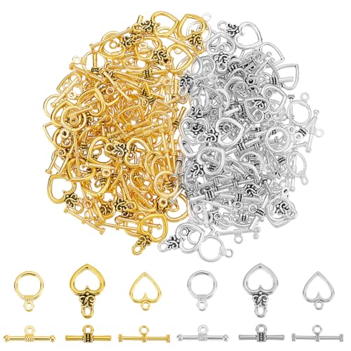 arricraft Knebelverschlüsse aus Legierung, 4 Stile, Schmuck-Verschluss, T-Verschluss, IQ-Knebelverschlüsse für Halskette, Armband, Handwerk, Schmuckherstellung, 120 Sets von arricraft