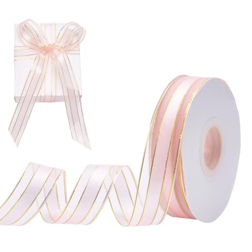 arricraft Polyesterband 50 Yard Lavendel Rouge 1 Zoll Breites Goldgestreiftes Weiches Satinband Aus Stoff Für Geschenkverpackungen Zubehör DIY Bastelarbeiten Weihnachtsdekoration Blumenarrangement von arricraft