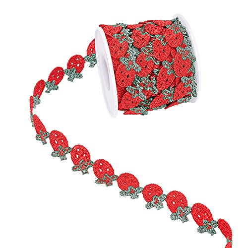 arricraft Spitzenbordüre mit Erdbeermotiv, ca. 7,5 m × 1,6 cm, Obst-Stil, Polyester-Band zum Nähen, Basteln, Dekoration von arricraft