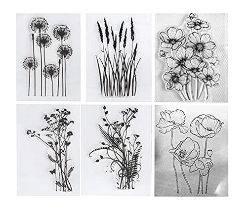 arriettycraft 6pcs/Lot Dandelion Lavender Poppies Daisy Flowers Leaves Clear Stamp for Decorative Carding Making Scrapbooking Tools von arriettycraft