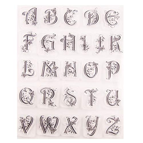 Großbuchstaben Alphabet Alphabas ABC Buchstaben mit Wirbeln Schmetterling Klar Stempel für Kartengestaltung Dekoration und DIY Scrapbooking von arriettycraft