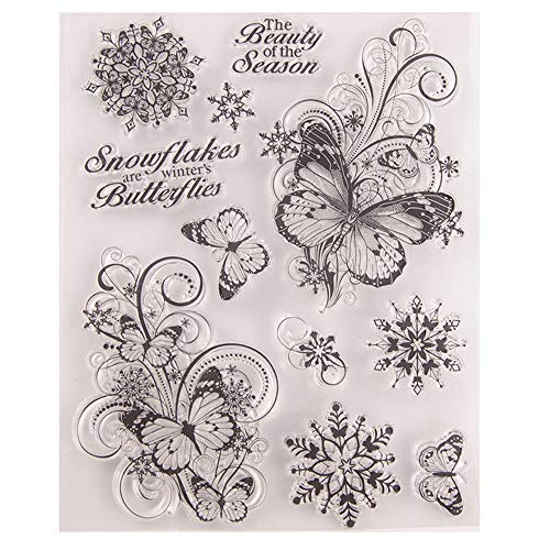 Transparente Stempel mit Schneeflocken, Schmetterling, Weihnachtsgrüße, Sentiment, für Weihnachtskarten, Dekoration und Scrapbooking, Gummistempel zum Basteln von arriettycraft