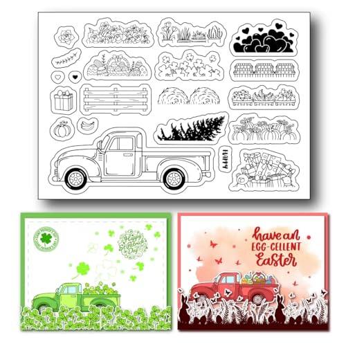 arriettycraft DIY Your Truck Transparente Stempel f?r Kartenherstellung und Tagebuch, Pickup Truck Loading mit Herzen, Weihnachtsbaum, K?rbisse, Geschenke, Gummistempel f?r Karten, Basteln, Tageb?cher, Scrapbooking von arriettycraft