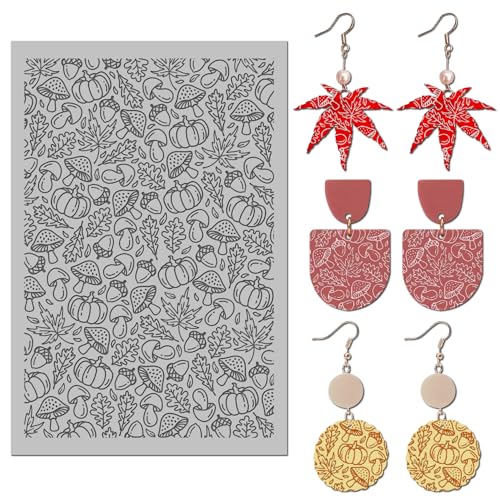 arriettycraft Herbstblätter-Modelliermasse, Texturmatte – Pilz-Nüsse, Kürbis-Texturblatt für Polymerton, Schmuckherstellung, Ohrring-Anhänger, Bastelbedarf arriettycraft Herbstblätter-Modelliermasse, Texturmatte – Pilz-Nüsse, Kürbis-Texturblatt für Polymerton, Schmuckherstellung, Ohrring-Anhänger, Bastelbedarf von arriettycraft