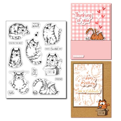 arriettycraft Niedliche Katzen-transparente Stempel für Kartenherstellung und Journaling, Kätzchen-Haustier mit Grußwörtern, Gummistempel für Bastelarbeiten Scrapbooking, Tagebücher Alben von arriettycraft