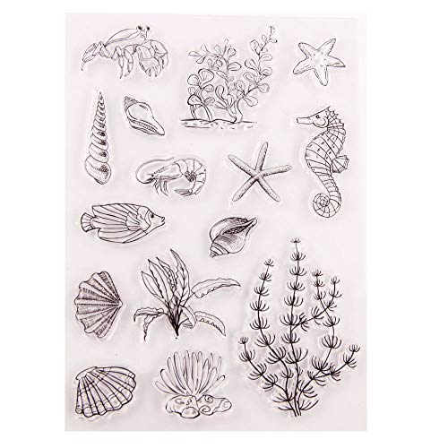 arriettycraft Sea World Gummistempel mit Muscheln Seesternen Seepferdchen Unkraut für Kartengestaltung Dekoration und Bastelarbeiten Scrapbooking Werkzeuge von arriettycraft