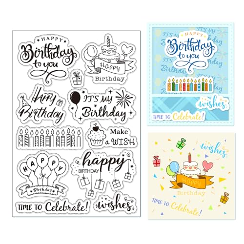 arriettycraft Silikonstempel Geburtstag Klare Stempel Happy Birthday Transparente Stempel Geburtstag Clear Stamps für Kartenherstellung und DIY Scrapbooking Dekor von arriettycraft