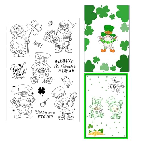 arriettycraft St.Parick's Day transparente Stempel für Kartenherstellung oder Journaling Kleeblatt Zwerg Irische Silikonstempel für DIY Scrapbooking Supplies Papier Handwerk Dekoration von arriettycraft