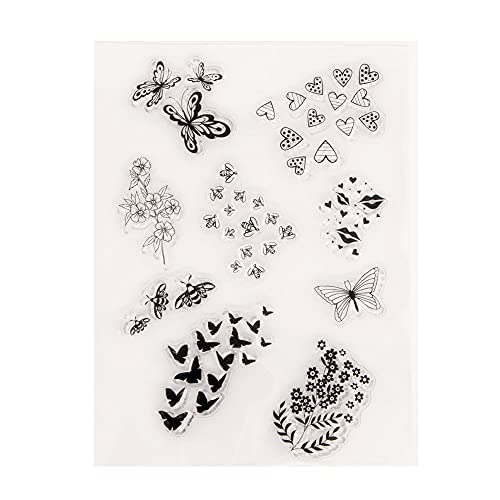 arriettycraft Stempel mit Schmetterling, Biene, Herzen, Blumen, Hintergrundstempel, Gummi, transparent, für Scrapbooking, dekorative Kartengestaltung von arriettycraft