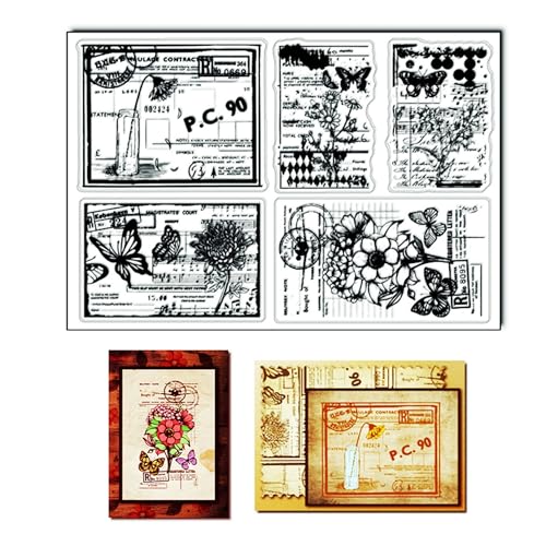 arriettycraft Transparente Stempel mit Vintage-Blumen-Hintergrund für Kartenherstellung oder Tagebuch, Vintage-Schmetterling, Gänseblümchen, Musiknoten, Gummistempel für Scrapbooking, Junk-Tagebücher, arriettycraft Transparente Stempel mit Vintage-Blumen-Hintergrund für Kartenherstellung oder Tagebuch, Vintage-Schmetterling, Gänseblümchen, Musiknoten, Gummistempel für Scrapbooking, Junk-Tagebücher, von arriettycraft