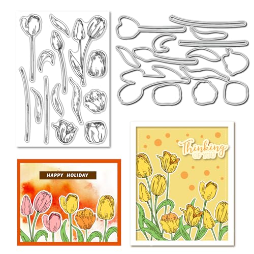 arriettycraft Transparente Stempel und passende Stanzformen Set mit Tulpenblumen, wiederverwendbare Stempel mit Stanzformen für Karten, handgefertigte Blumenkarten, Papierbastelarbeiten, DIY arriettycraft Transparente Stempel und passende Stanzformen Set mit Tulpenblumen, wiederverwendbare Stempel mit Stanzformen für Karten, handgefertigte Blumenkarten, Papierbastelarbeiten, DIY von arriettycraft