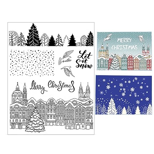 arriettycraft Transparente Weihnachtsstempel für Karten oder Tagebücher, Weihnachten, Stadthaus, Hintergrund, Wald, Baum, Schneefall, transparente Silikonstempel für Karten, Tagebücher, Scrapbooking, arriettycraft Transparente Weihnachtsstempel für Karten oder Tagebücher, Weihnachten, Stadthaus, Hintergrund, Wald, Baum, Schneefall, transparente Silikonstempel für Karten, Tagebücher, Scrapbooking, von arriettycraft