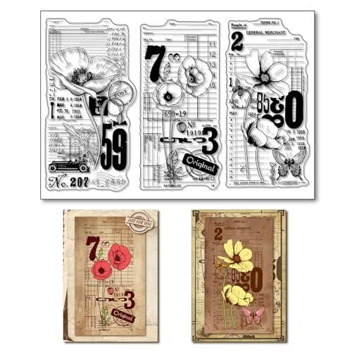 arriettycraft Vintage-Stil Mohnblumen Motiv Transparente Stempel für Bastelarbeiten Scrapbooking Dekoration Vintage-Gänseblümchen mit Zahlen Hintergrund transparente Silikonstempel für Herstellung arriettycraft Vintage-Stil Mohnblumen Motiv Transparente Stempel für Bastelarbeiten Scrapbooking Dekoration Vintage-Gänseblümchen mit Zahlen Hintergrund transparente Silikonstempel für Herstellung von arriettycraft