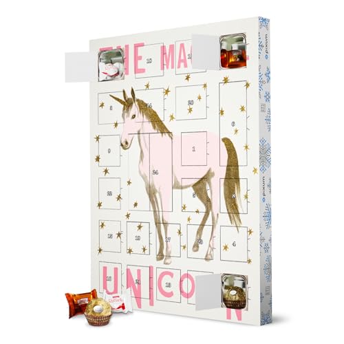 Adventskalender XXL mit Pralinen von Ferrero Glitzernde Einhorn Magie artboxONE Adventskalender Typografie von artboxONE