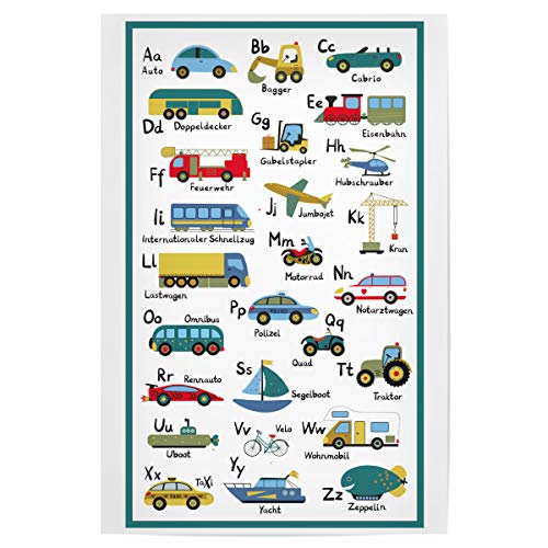 artboxONE Poster 120x80 cm Für Kinder ABC Lernposter Autos und Fahrzeuge - Bild ABC Alphabet Autos von artboxONE