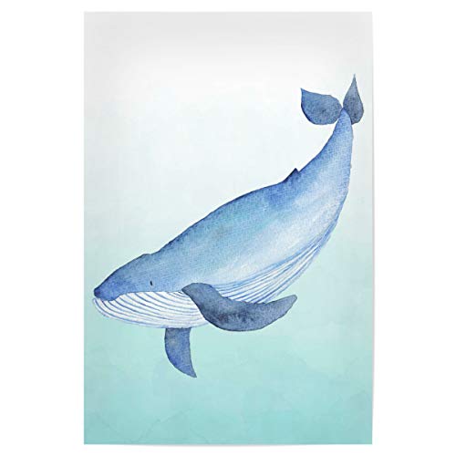 artboxONE Poster 60x40 cm Für Kinder Watercolor Whale - Bild Aquarellwal Blauer wal aquarell von artboxONE
