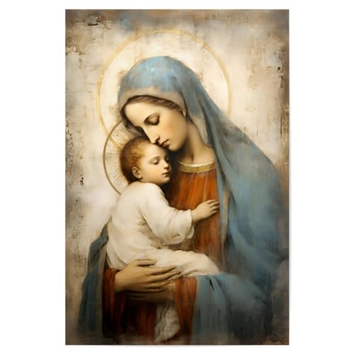 artboxONE Poster 90x60 cm Abstrakt Jungfrau Maria mit Kind - Bild Bild Maria Fresco Bild Maria Fresco Christentum von artboxONE