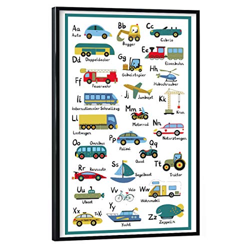 artboxONE Poster mit schwarzem Rahmen 30x20 cm Für Kinder ABC Lernposter Autos und Fahrzeuge - Bild ABC von artboxONE