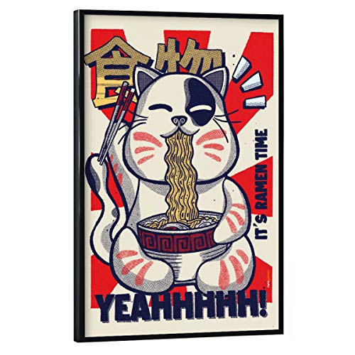 artboxONE Poster mit schwarzem Rahmen 30x20 cm Tiere It's Ramen Time - Bild cat cat catlovers von artboxONE