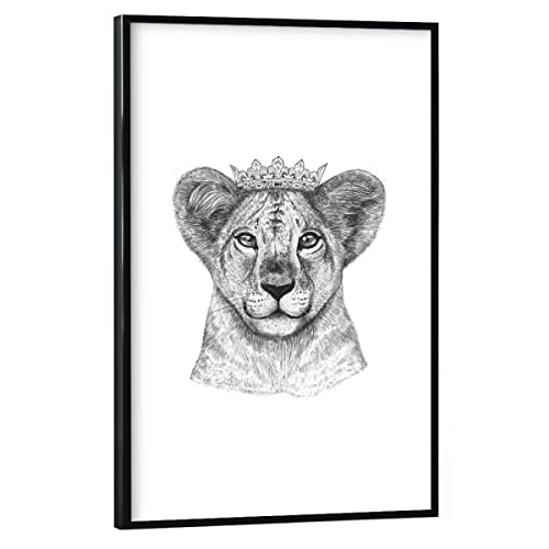 artboxONE Poster mit schwarzem Rahmen 45x30 cm Prints & Kunstdrucke Tiere The Lion Princess - Bild löwe Kind Kinder von artboxONE