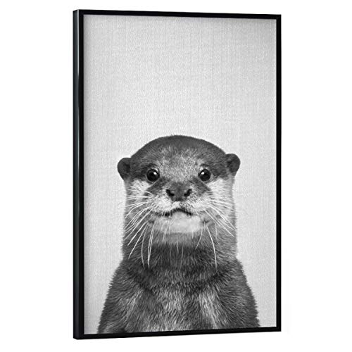artboxONE Poster mit schwarzem Rahmen 60x40 cm Für Kinder Otter - Black & White - Bild Animal Animals Baby von artboxONE