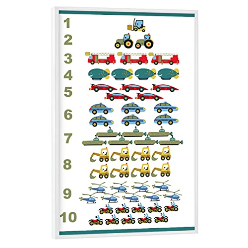 artboxONE Poster mit weißem Rahmen 45x30 cm Reise Zahlen Lernen Fahrzeuge - Bild Zahlen Bagger Fahrzeuge von artboxONE