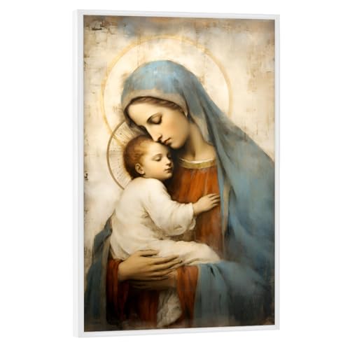 artboxONE Poster mit weißem Rahmen 90x60 cm Abstrakt Jungfrau Maria mit Kind - Bild Bild Maria Fresco von artboxONE