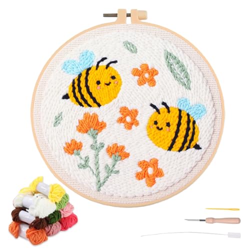artcici Stanznadel-Set für Anfänger mit Tier-Bienen-Blumenmuster-Werkzeug und Garn, einfaches Sticken, Teppich-Haken-Set (Biene) von artcici