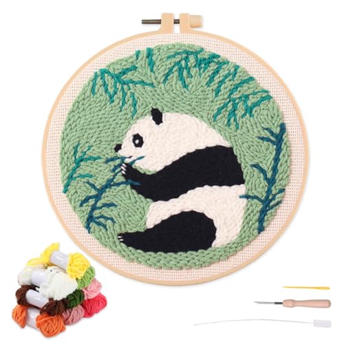 artcici Stanznadel-Set für Anfänger mit Tier-Panda-Bambusmuster-Werkzeug und Garn, einfaches Sticken, Teppich-Haken-Set (Grün) von artcici